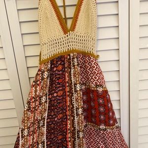 Printed Halter Crochet Maxi Dress
